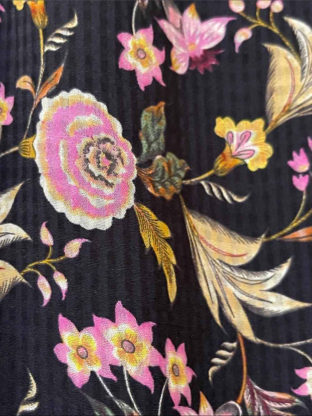 LOFT Black Blouse with Pink Rose Floral Print